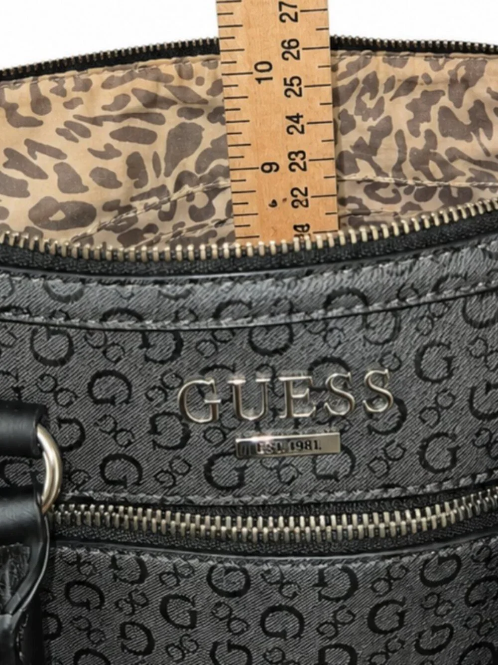 GUESS Satchel Shoulder Bag Gray Black Logo Print Dome Purse